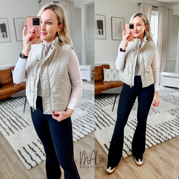 Chloe Puffer Vest | Women's Sage Green Layering Sleeveless Jacket | Fall Fashion - Picture 3 of 13